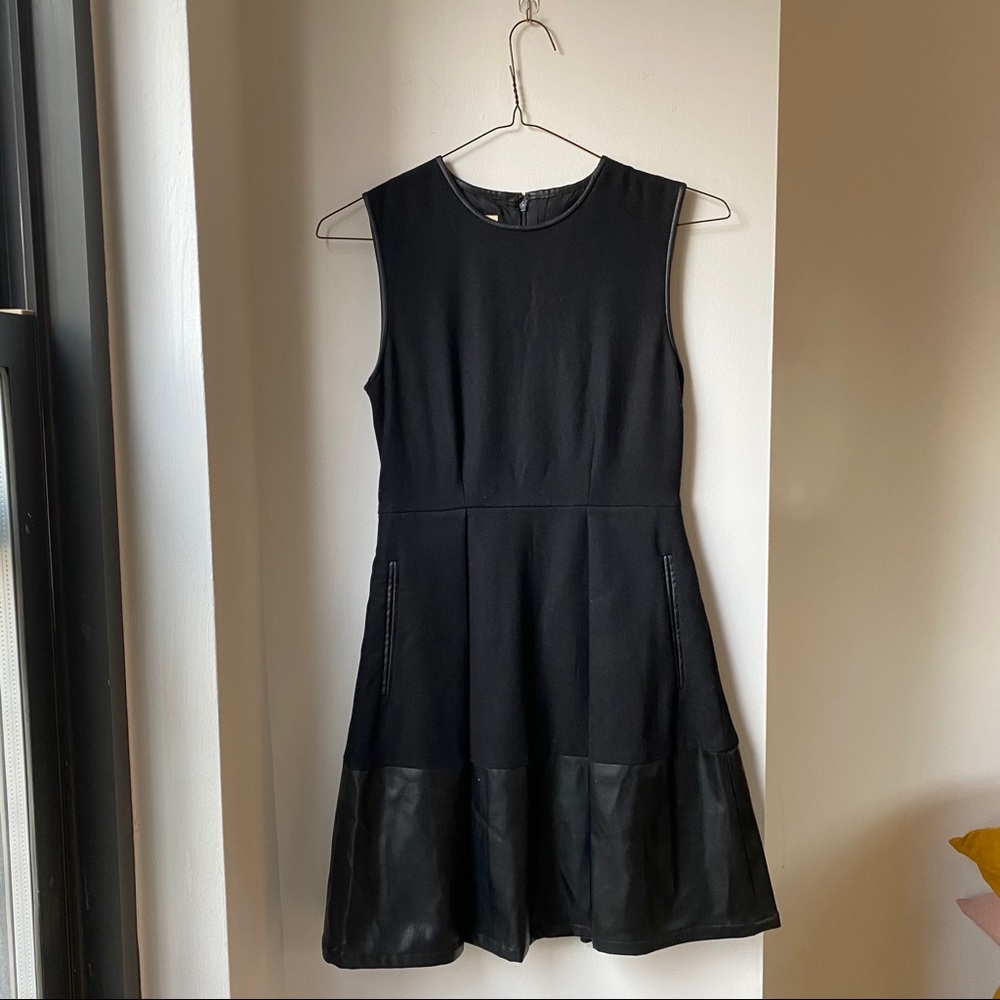 JF & SON Black Wool and Leather Fit & Flare Dress